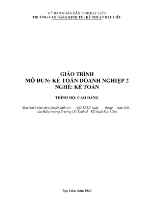 Giáo trình mô đun kế toán doanh nghiệp 2 nghề kế toán trình độ cao đẳng trường cđ kinh tế kỹ thuật bạc liêu