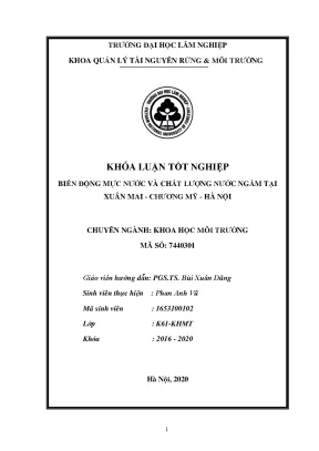 Khóa luận biến động mực nước và chất lượng nước ngầm tại xuân mai chương mỹ hà nội