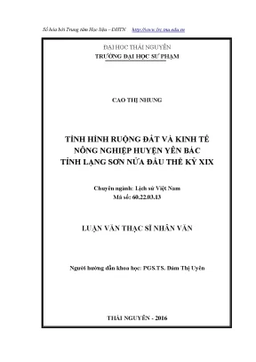 Luận văn thạc sĩ hay tình hình ruộng đất và kinh tế nông nghiệp huyện yên bác tỉnh lạng sơn nửa đầu thế kỷ xix