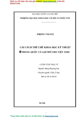 Đông phương học cải cách thể chế khoa học kỹ thuật ở trung quốc và gợi mở cho việt nam luận văn thạc sĩ