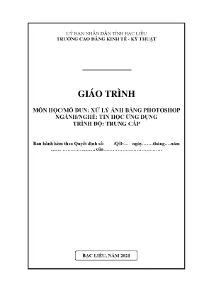 Giáo trình xử lý ảnh bằng photoshop nghề tin học ứng dụng trình độ trung cấp trường cđ kinh tế kỹ thuật bạc liêu
