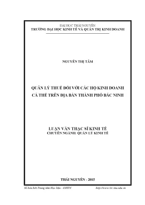 Luận văn thạc sĩ hay quản lý thuế đối với hộ kinh doanh cá thể trên địa bàn thành phố bắc ninh