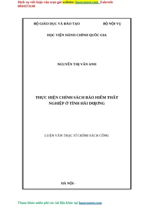 Thực hiện chính sách bảo hiểm thất nghiệp ở tỉnh hải dƣơng luận văn thạc sĩ chính sách công