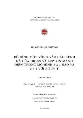 Luận án tiến sĩ bổ đính một vòng vào các kênh rã của higgs và lepton mang điện trong mô hình 3 3 1 đảo và 3 3 1 với β tùy ý