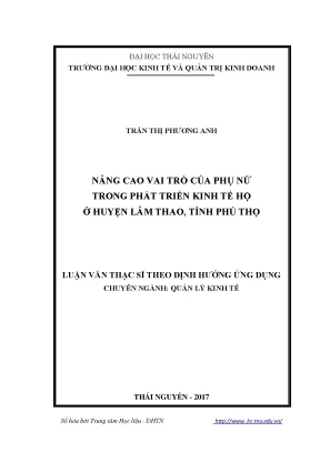 Luận văn thạc sĩ hay nâng cao vai trò của phụ nữ trong phát triển kinh tế hộ ở huyện lân thao tỉnh phú thọ