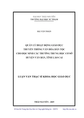 Luận văn thạc sĩ hay quản lý hoạt động giáo dục truyền thống văn hóa dân tộc cho học sinh các trường trung học cơ sở huyện văn bàn tỉnh lào cai