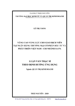 Luận văn thạc sĩ hay nâng cao năng lực cho giao dịch viên tại ngân hàng thương mại cổ phần đầu tư và phát triển việt nam