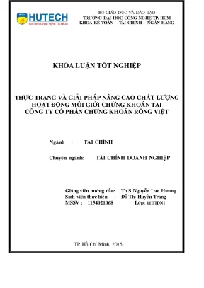 Luận văn thạc sĩ hay thực trạng và giải pháp nâng cao chất lượng hoạt động môi giới chứng khoán tại công ty cổ phần chứng khoán rồng việt