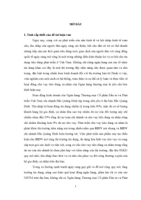 Luận văn cho vay tiêu dùng cá nhân đối với khách hàng cá nhân tại chi nhánh ngân hàng thương mại cổ phần đầu tư và phát triển việt nam bắc quảng bình