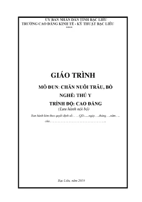Giáo trình mô đun chăn nuôi trâu bò nghề thú y trình độ cao đẳng trường cđ kinh tế kỹ thuật bạc liêu