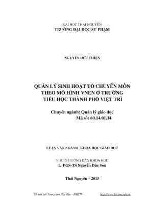 Luận văn thạc sĩ hay quản lý sinh hoạt tổ chuyên môn theo mô hình vnen ở trường tiểu học thành phố việt trì