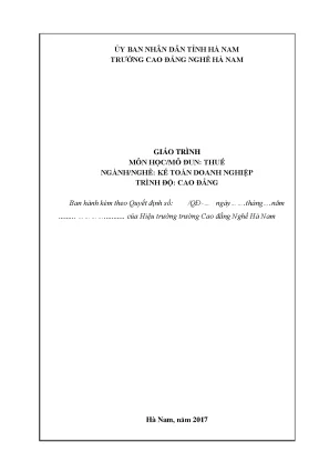 Giáo trình môn họcmô đun thuế ngànhnghề kế toán doanh nghiệp