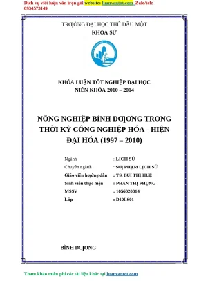 Luận văn nông nghiệp bình dƣơng trong thời kỳ công nghiệp hóa hiện đại hóa 1997 2010