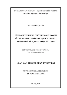 Luận văn thạc sĩ hay đánh giá tình hình thực hiện quy hoạch xây dựng nông thôn mới tại huyện ba vì thành phố hà nội giai đoạn 2011 2020