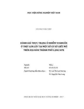 Luận văn thạc sĩ vnua đánh giá thực trạng ô nhiễm vi khuẩn ở thịt lợn lấy tại một số cơ sở giết mổ trên địa bàn thành phố lạng sơn