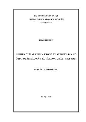 Luận án tiến sĩ hus nghiên cứu vi khuẩn trong chất nhầy san hô ở hai quần đảo cát bà và long châu việt nam
