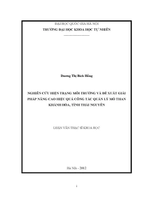 Luận văn thạc sĩ hus nghiên cứu hiện trạng môi trường và đề xuất giải pháp nâng cao hiệu quả công tác quản lý mỏ than khánh hòa tỉnh thái nguyên