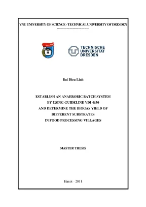 Luận văn thạc sĩ hus establish an anaerobic batch system by using guideline vdi 4630 and determine the biogas yield of different substrates in food processing villages