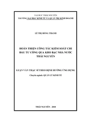 Luận văn thạc sĩ hay hoàn thiện công tác kiểm soát chi đầu tư công qua kho bạc nhà nước thái nguyên