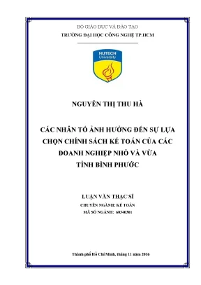 Luận văn thạc sĩ hay các nhân tố ảnh hưởng đến sự lựa chọn chính sách kế toán của các doanh nghiệp nhỏ và vừa tỉnh bình phước