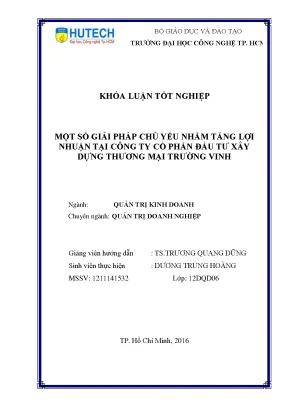Luận văn thạc sĩ hay một số giải pháp chủ yếu nhằm tăng lợi nhuận tại công ty cổ phần đầu tư xây dựng thương mại trường vinh