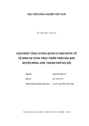 Luận văn thạc sĩ vnua giải pháp tăng cường quản lý nhà nước về vệ sinh an toàn thực phẩm trên địa bàn huyện đông anh thành phố hà nội