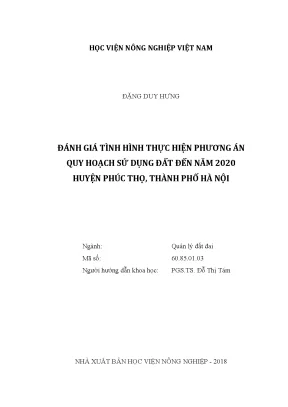 Luận văn thạc sĩ vnua đánh giá tình hình thực hiện phương án quy hoạch sử dụng đất đến năm 2020 huyện phúc thọ thành phố hà nội