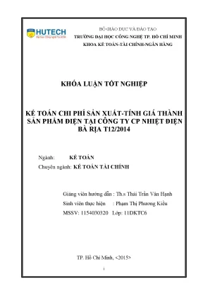 Luận văn thạc sĩ hay kế toán chi phí sản xuất tính giá thành sản phẩm điện tại công ty cp nhiệt điện bà rịa t12 2014