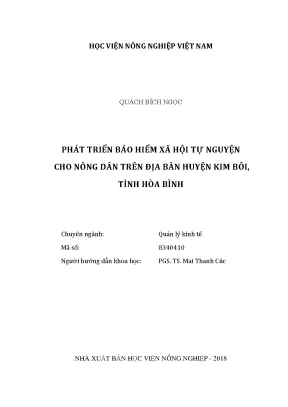 Luận văn thạc sĩ vnua phát triển bảo hiểm xã hội tự nguyện cho nông dân trên địa bàn huyện kim bôi tỉnh hòa bình