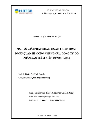 Luận văn thạc sĩ hay một số giải pháp nhằm hoàn thiện hoạt động quan hệ công chúng của công ty cổ phần bảo hiểm viễn đông vass