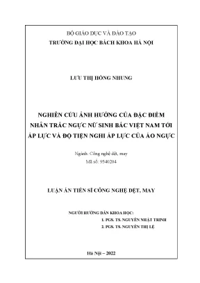 Luận án tiến sĩ nghiên cứu ảnh hưởng của đặc điểm nhân trắc ngực nữ sinh bắc việt nam tới áp lực và độ tiện nghi áp lực của áo ngực