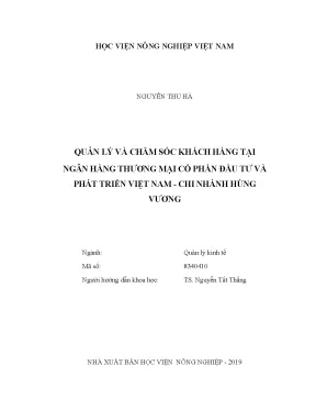 Luận văn thạc sĩ vnua quản lý và chăm sóc khách hàng tại ngân hàng thương mại cổ phần đầu tư và phát triển việt nam chi nhánh hùng vương