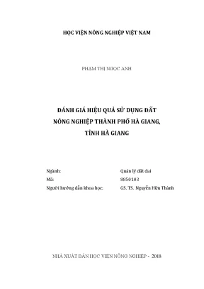 Luận văn thạc sĩ vnua đánh giá hiệu quả sử dụng đất nông nghiệp thành phố hà giang tỉnh hà giang