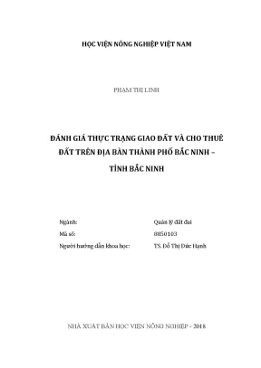 Luận văn thạc sĩ vnua đánh giá thực trạng giao đất và cho thuê đất trên địa bàn thành phố bắc ninh tỉnh bắc ninh