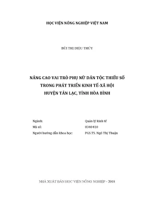 Luận văn thạc sĩ vnua nâng cao vai trò phụ nữ dân tộc thiểu số trong phát triển kinh tế xã hội huyện tân lạc tỉnh hòa bình