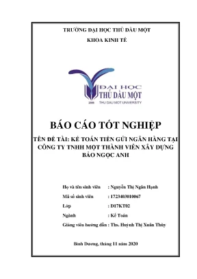 Khóa luận tốt nghiệp kế toán tiền gửi ngân hàng tại công ty tnhh một thành viên xây dựng bảo ngọc anh