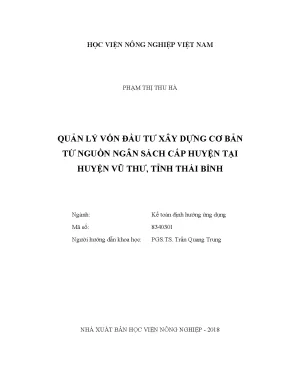 Luận văn thạc sĩ vnua quản lý vốn đầu tư xây dựng cơ bản từ nguồn ngân sách cấp huyện tại huyện vũ thư tỉnh thái bình