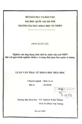 Luận văn thạc sĩ hus nghiên cứu ứng dụng tính chất kị nước của axít đối với quá trình nghiền clinker và tăng thời gian bảo quản xi măng