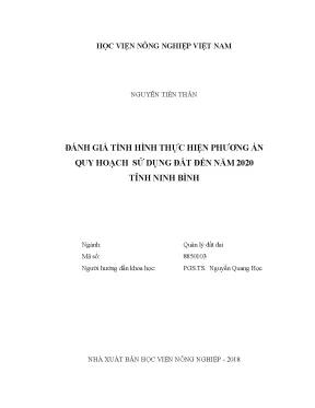 Luận văn thạc sĩ vnua đánh giá tình hình thực hiện phương án quy hoạch sử dụng đất đến năm 2020 tỉnh ninh bình