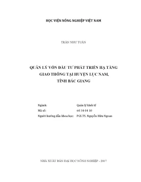 Luận văn thạc sĩ vnua quản lý vốn đầu tư phát triển hạ tầng giao thông tại huyện lục nam tỉnh bắc giang
