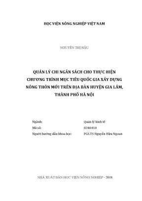 Luận văn thạc sĩ vnua quản lý chi ngân sách cho thực hiện chương trình mục tiêu quốc gia xây dựng nông thôn mới trên địa bàn huyện gia lâm thành phố hà nội