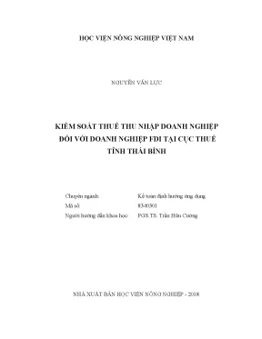Luận văn thạc sĩ vnua kiểm soát thuế thu nhập doanh nghiệp đối với doanh nghiệp fdi tại cục thuế tỉnh thái bình