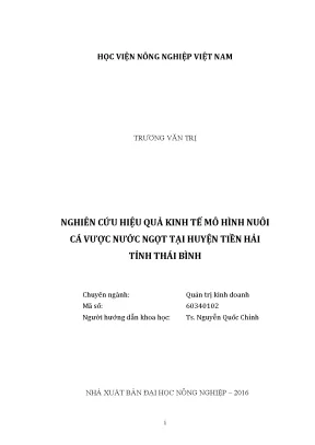 Luận văn thạc sĩ vnua nghiên cứu hiệu quả kinh tế mô hình nuôi cá vược nước ngọt tại huyện tiền hải tỉnh thái bình