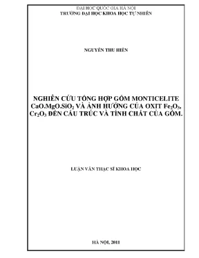 Luận văn thạc sĩ hus nghiên cứu tổng hợp gốm monticelite cao mgo sio2 và ảnh hưởng của oxit fe2o3 cr2o3 đến cấu trúc và tính chất của gốm