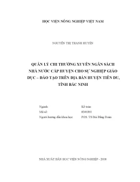 Luận văn thạc sĩ vnua quản lý chi thường xuyên ngân sách nhà nước cấp huyện cho sự nghiệp giáo dục đào tạo trên địa bàn huyện tiên du tỉnh bắc ninh