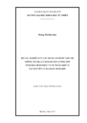 Luận văn thạc sĩ hus nghiên cứu xây dựng cơ sở dữ liệu hệ thống thông tin địa lý gis huyện lương sơn tỉnh hòa bình phục vụ sử dụng hợp lý tài nguyên và đa dạng sinh học