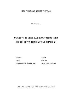 Luận văn thạc sĩ vnua quản lý thu bảo hiểm xã hội bắt buộc tại bảo hiểm xã hội huyện tiền hải tỉnh thái bình