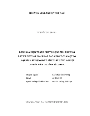 Luận văn thạc sĩ vnua đánh giá hiện trạng chất lượng môitrường đất và đề xuất giải pháp bảo vệ đất của một số loại hình sử dụng đất sản xuất nông nghiệp huyện tiên du tỉnh bắc ninh