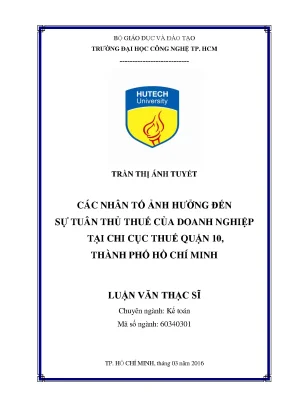 Luận văn thạc sĩ hay các nhân tố ảnh hưởng đến sự tuân thủ thuế của doanh nghiệp tại chi cục thuế quận 10 thành phố hồ chí minh