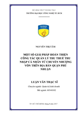 Luận văn thạc sĩ hay lý thu thuế thu nhập cá nhân từ chuyển nhƣợng vốn trên địa bàn quận phú nhuận
